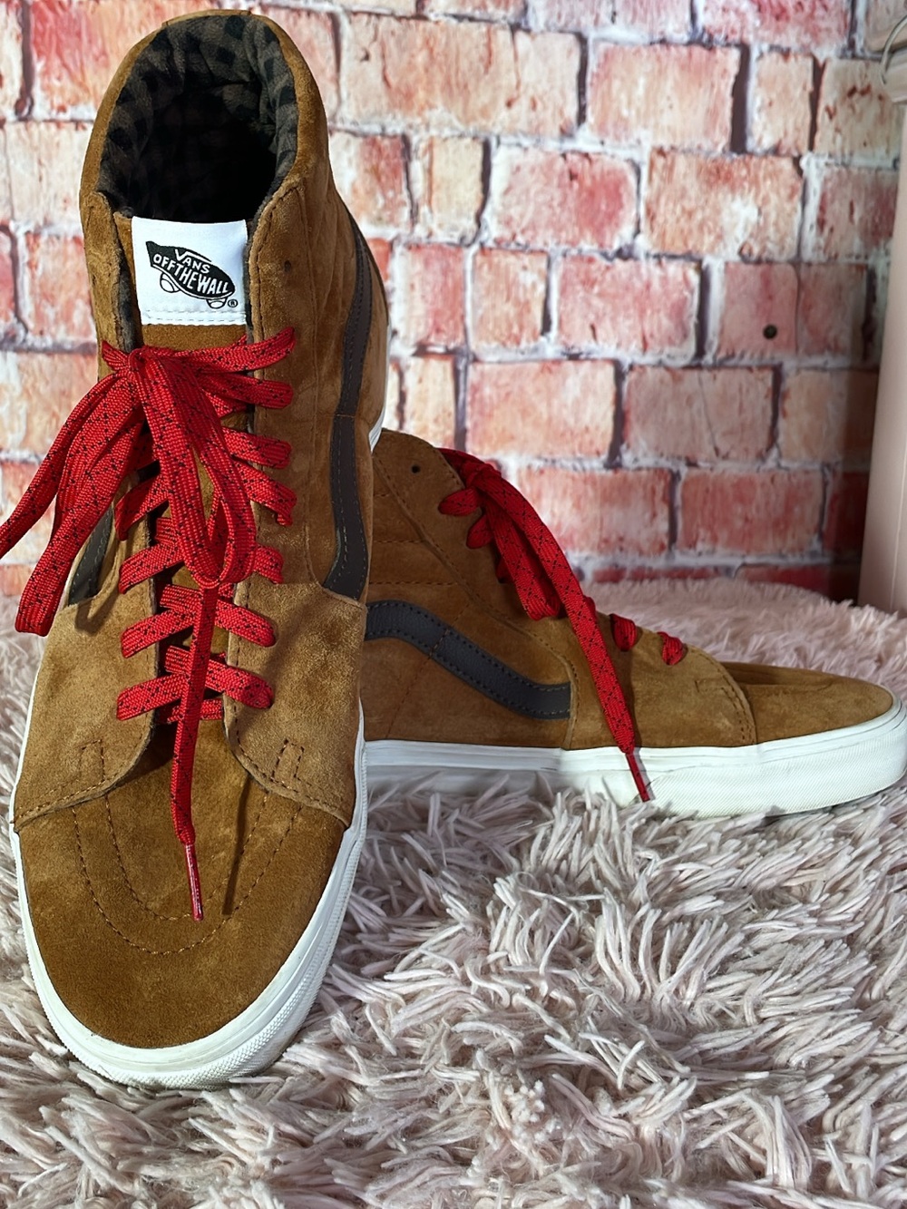 Vans Men’s Brown Suede High-Top Sneakers with Red Laces